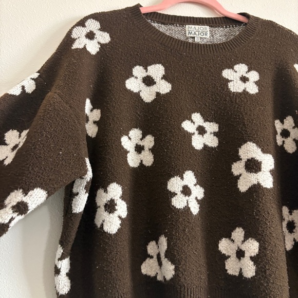 Major Label Group Vintage 90s Brown & White Floral Cropped Sweater Size XL - Picture 5 of 10